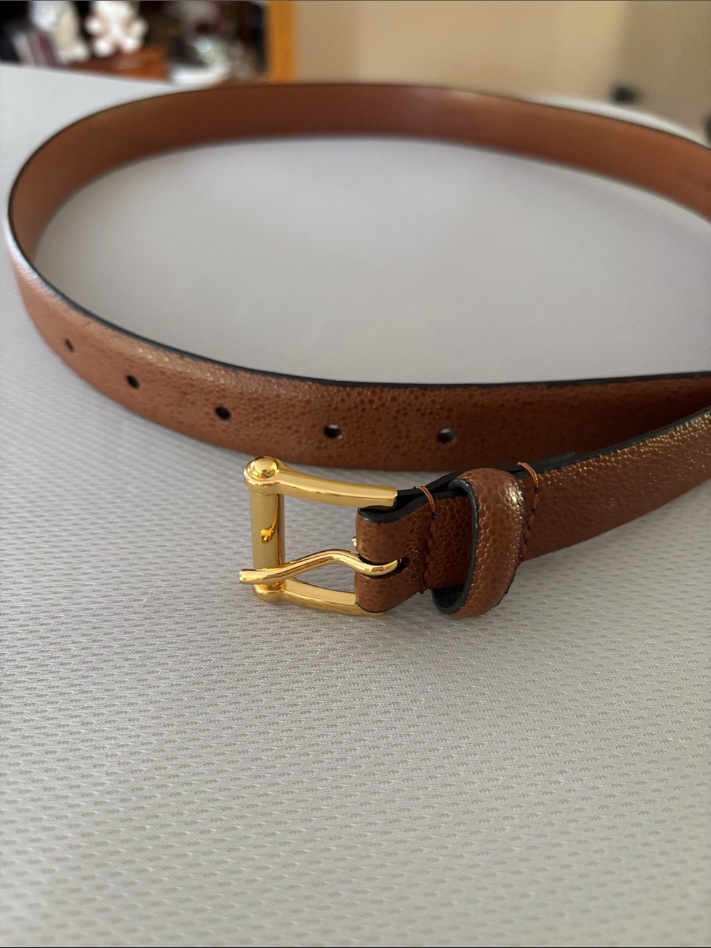 Genuine Ralph Lauren Brown Leather  Belt with Gold Buckle,